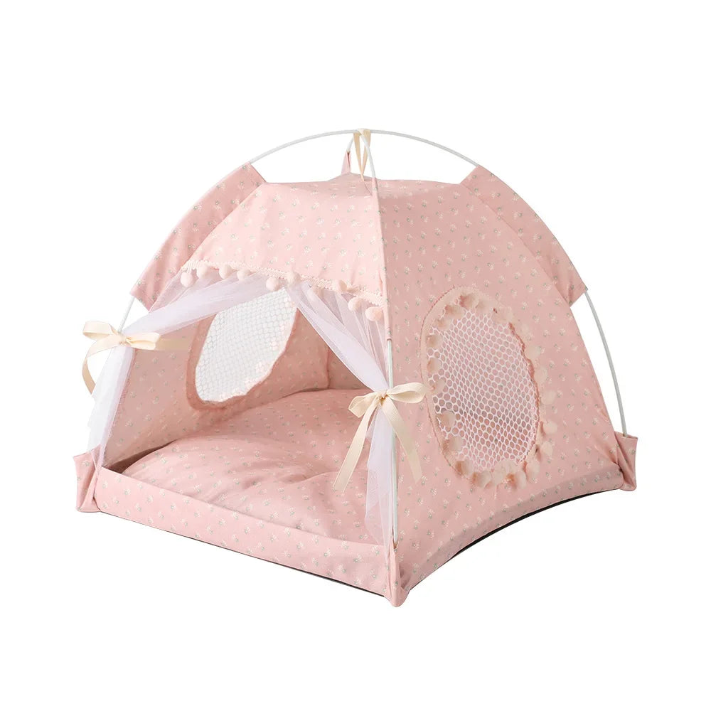 Pet Dog Tent House Floral Print Enclosed Cat Tent Bed Indoor Folding Portable Comfortable Kitten Bed Kennel For Small Pets