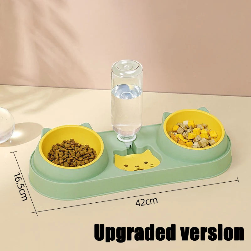Pet Cat Bowl Automatic Feeder Dog Food Bowl With Water Fountain Double Bowl Drinking Raised Stand Dish Bowls For Cats
