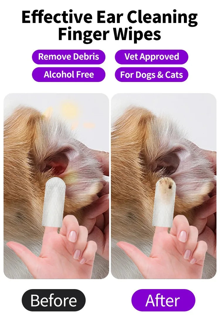 Pet Ear Cleaner Finger Wipes – Gentle Ear Cleaning for Dogs & Cats