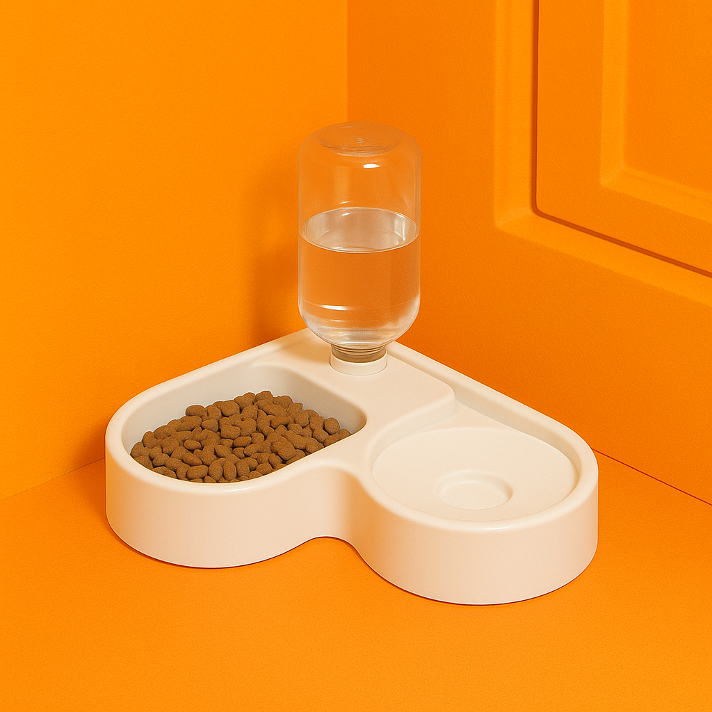 Corner Pet Feeder Bowl with Automatic Water Dispenser