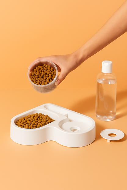 Corner Pet Feeder Bowl with Automatic Water Dispenser