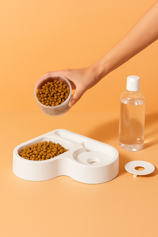 Corner Pet Feeder Bowl with Automatic Water Dispenser