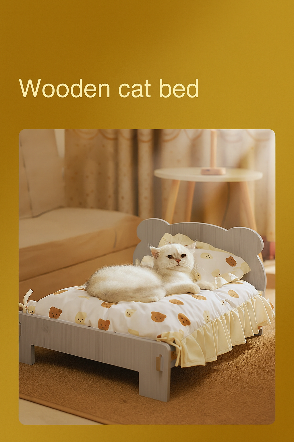 Luxury Wooden Cat Bed – Handcrafted Comfort for Your Furry Royalty