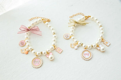 Pet Bow Pearl Collar Cat Jewelry Pendant Princess Necklace Dog Sweet Decorations Puppy Rhinestone Collar Chihuahua Accesorios