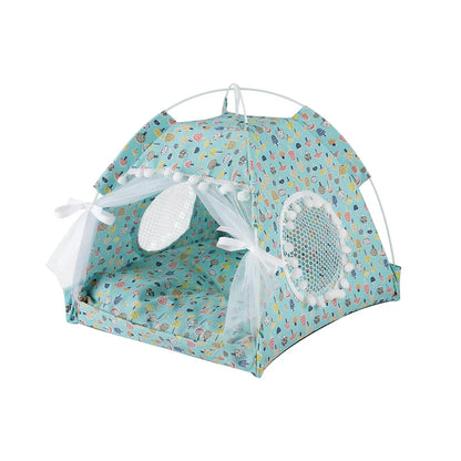 Pet Dog Tent House Floral Print Enclosed Cat Tent Bed Indoor Folding Portable Comfortable Kitten Bed Kennel For Small Pets