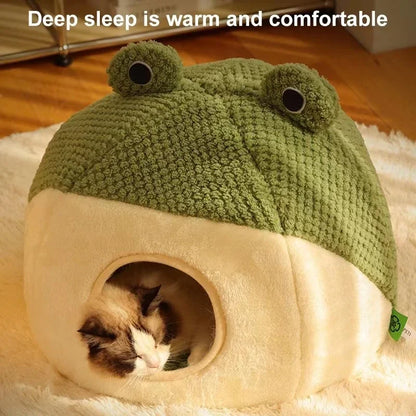Pet Cat Bed Small Dog Bed Plush Round Cartoon Frog Mat Winter Warm Deep Sleep Comfort Soft Breathable Cat Dog House Pet Supplies