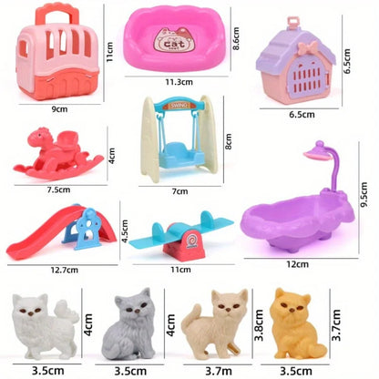 Cute Dog Pet Basket Family Toys Dog Doll Set Cage Toys Scene Playing Toys Christmas Decoration Thanksgiving Gifts color randomly