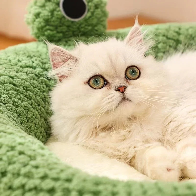 Pet Cat Bed Small Dog Bed Plush Round Cartoon Frog Mat Winter Warm Deep Sleep Comfort Soft Breathable Cat Dog House Pet Supplies