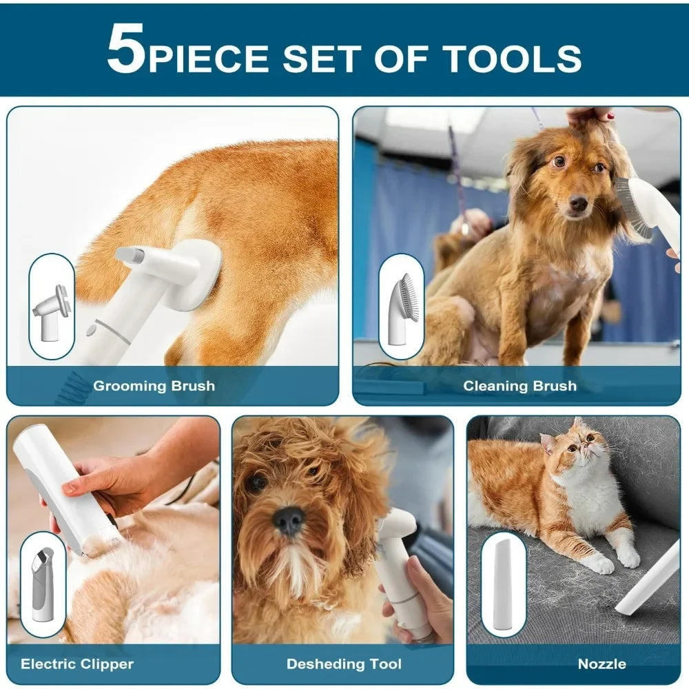Dog Grooming Kit for Pet Include 4 Hair Clipper Combs 2.5L Vacuum Cleaner and 5 Pet Grooming Tools for Shedding