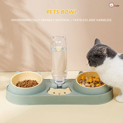 Pet Cat Bowl Automatic Feeder Dog Food Bowl With Water Fountain Double Bowl Drinking Raised Stand Dish Bowls For Cats