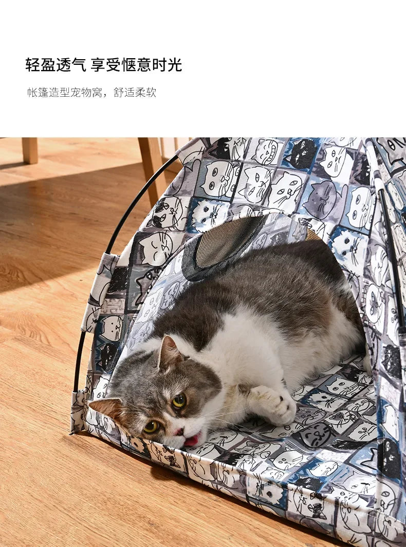 Pet Dog Tent House Floral Print Enclosed Cat Tent Bed Indoor Folding Portable Comfortable Kitten Bed Kennel For Small Pets