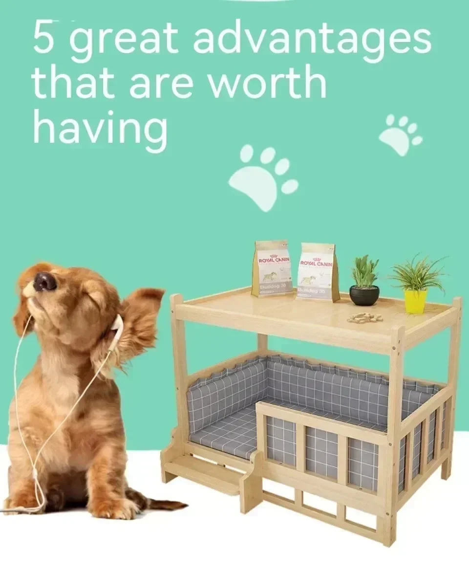 Solid Wood Dog Kennel Pets Bed Smooth Polished Teddy Dog Nest Golden Retriever Detachable Pet Bed Solid Wood Material Cat House