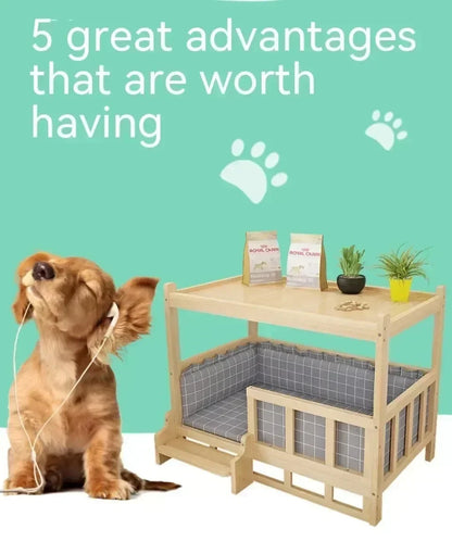 Solid Wood Dog Kennel Pets Bed Smooth Polished Teddy Dog Nest Golden Retriever Detachable Pet Bed Solid Wood Material Cat House