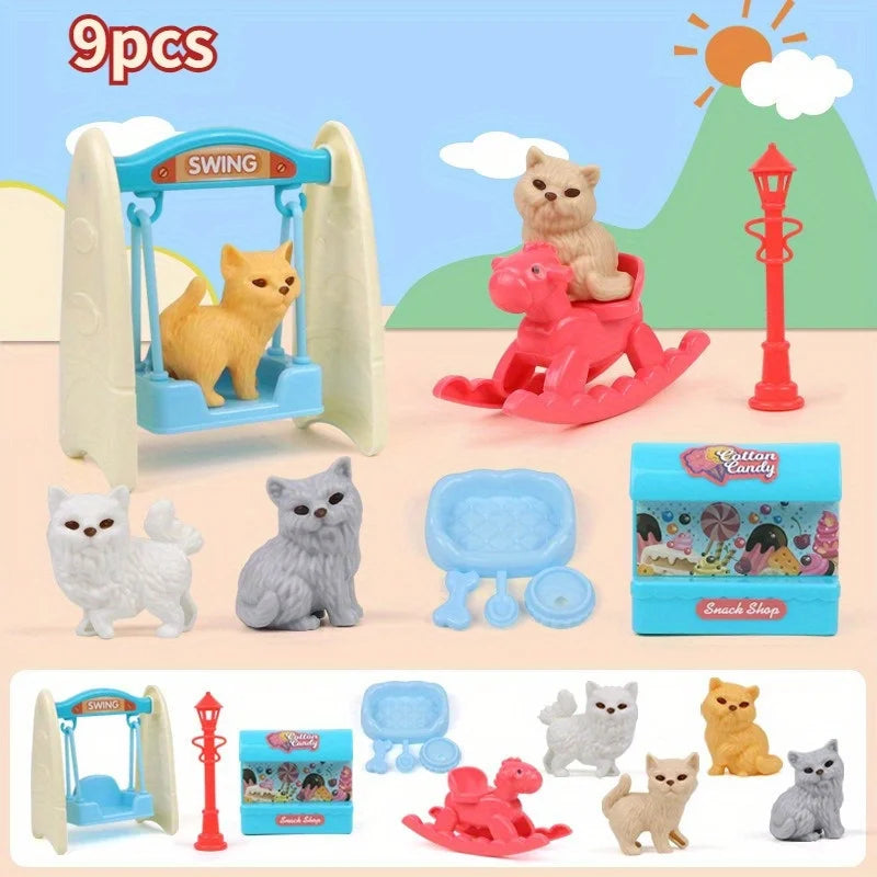 Cute Dog Pet Basket Family Toys Dog Doll Set Cage Toys Scene Playing Toys Christmas Decoration Thanksgiving Gifts color randomly