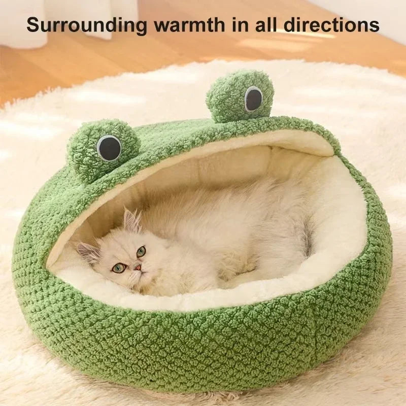 Pet Cat Bed Small Dog Bed Plush Round Cartoon Frog Mat Winter Warm Deep Sleep Comfort Soft Breathable Cat Dog House Pet Supplies