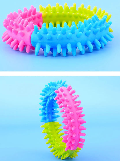 2 Pet Dog Toys: Bite-Resistant Bell Ball & Tri-Color Molar Ring, Soft Rubber for Teeth Grinding & Chewing