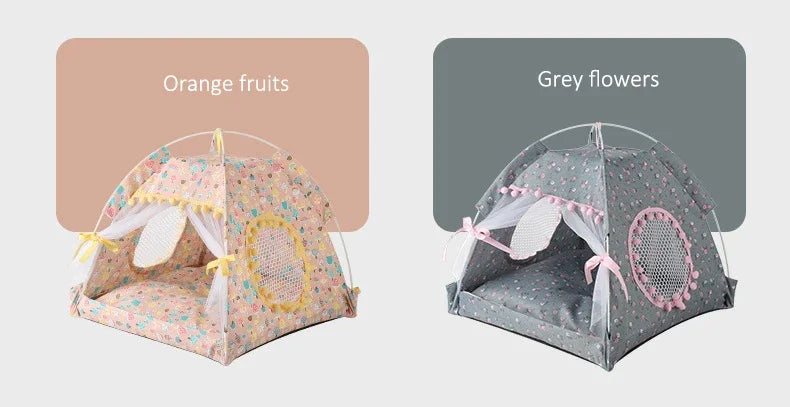 Pet Dog Tent House Floral Print Enclosed Cat Tent Bed Indoor Folding Portable Comfortable Kitten Bed Kennel For Small Pets