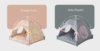 Pet Dog Tent House Floral Print Enclosed Cat Tent Bed Indoor Folding Portable Comfortable Kitten Bed Kennel For Small Pets