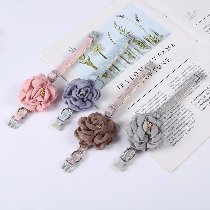 Pet Collar Cute Bow Durable Cat Collars Adjustable Kitten Necklace Tie Cat Puppy Collar Flower Safety Button Pet Gift Supplies