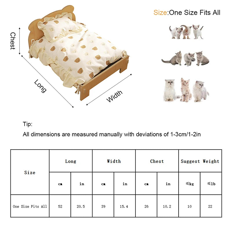 Cat Bed Wooden Cat And Dog Bed With Teddy Bear Pattern Indoor Pet Furniture Floor To Ceiling Bed(20*11inch)Comfortable Durable