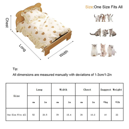 Cat Bed Wooden Cat And Dog Bed With Teddy Bear Pattern Indoor Pet Furniture Floor To Ceiling Bed(20*11inch)Comfortable Durable
