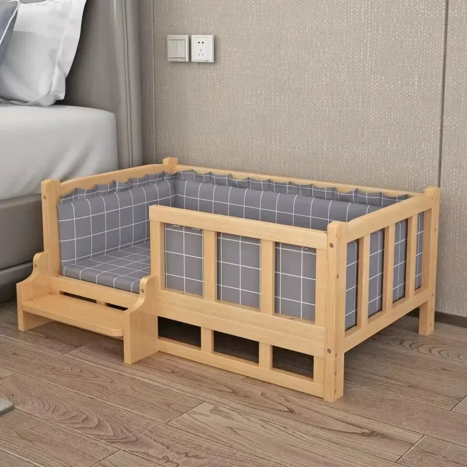 Solid Wood Dog Kennel Pets Bed Smooth Polished Teddy Dog Nest Golden Retriever Detachable Pet Bed Solid Wood Material Cat House