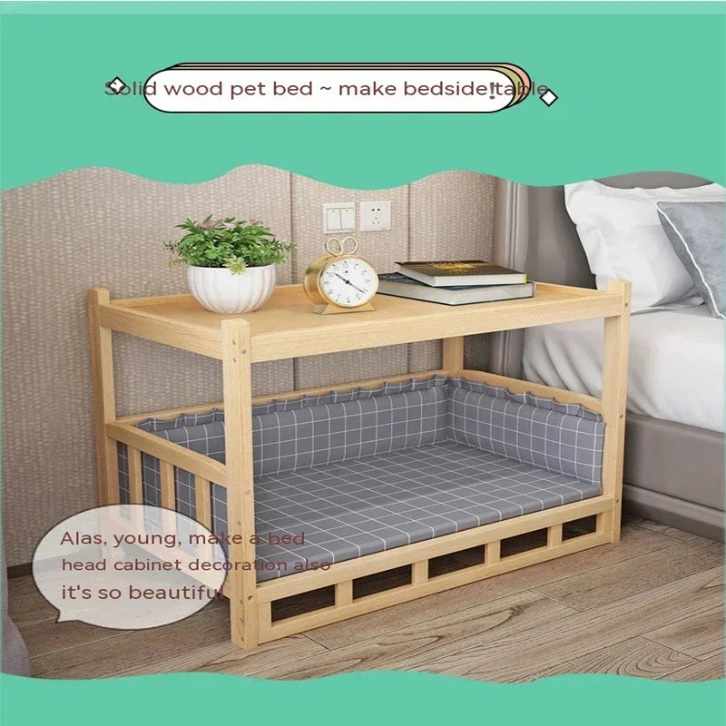 Solid Wood Dog Kennel Pets Bed Smooth Polished Teddy Dog Nest Golden Retriever Detachable Pet Bed Solid Wood Material Cat House