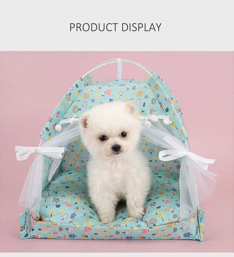 Pet Dog Tent House Floral Print Enclosed Cat Tent Bed Indoor Folding Portable Comfortable Kitten Bed Kennel For Small Pets