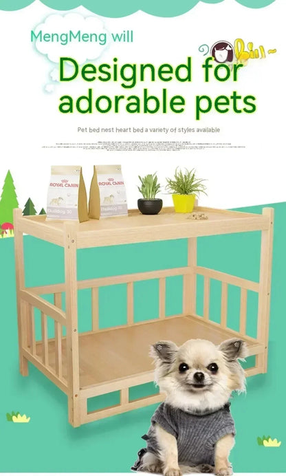 Solid Wood Dog Kennel Pets Bed Smooth Polished Teddy Dog Nest Golden Retriever Detachable Pet Bed Solid Wood Material Cat House