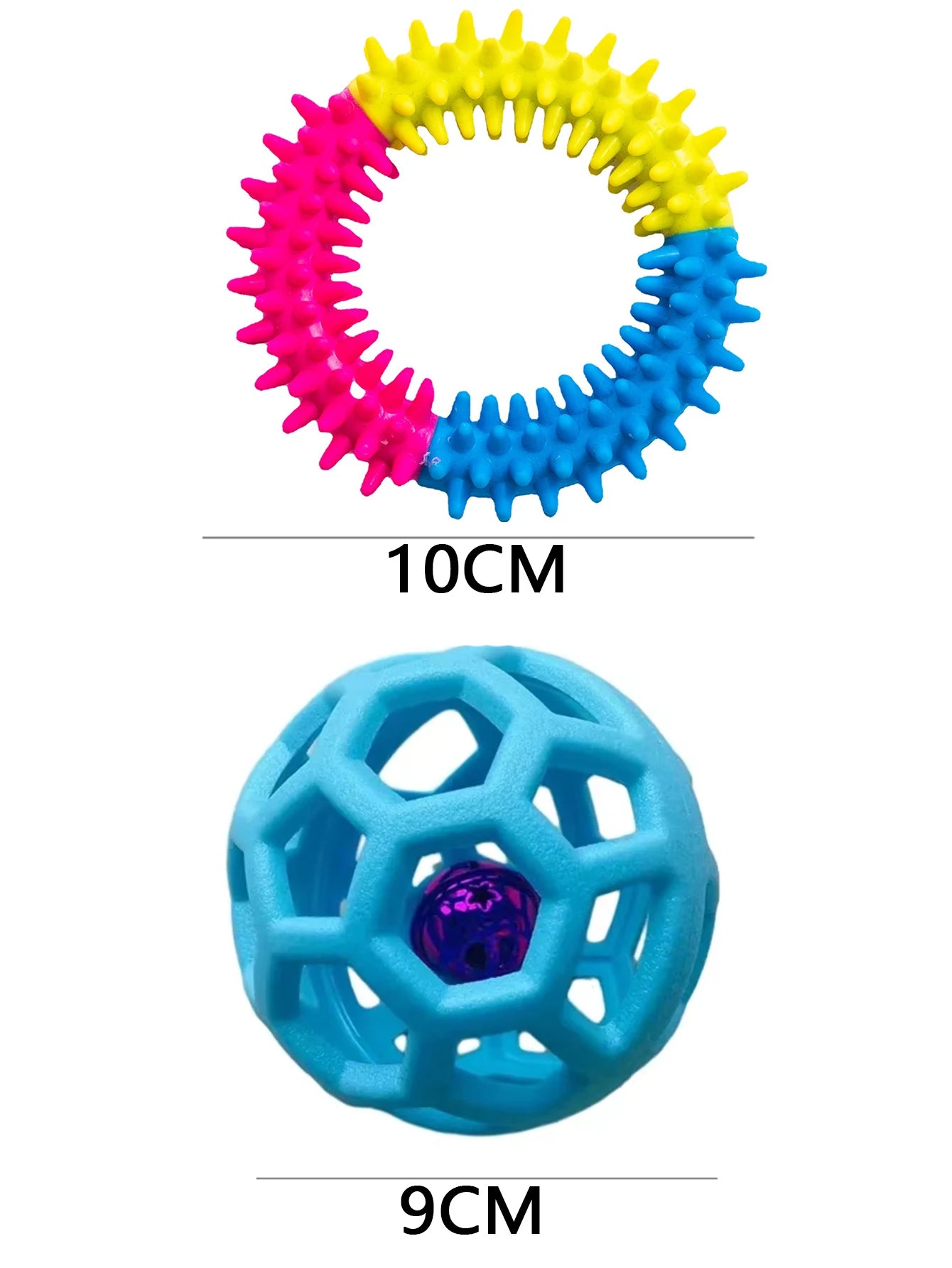 2 Pet Dog Toys: Bite-Resistant Bell Ball & Tri-Color Molar Ring, Soft Rubber for Teeth Grinding & Chewing