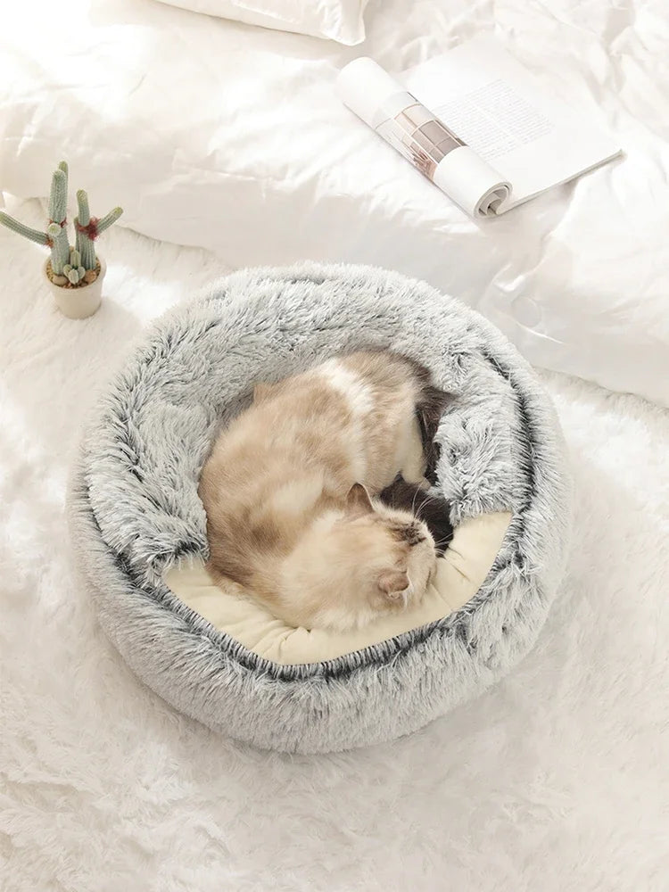 Cat Dog  Bed Pet Mattress Sleeping Warm Soft Plush Pet Bed with Cover Round  Nest Cave for Small Dogs kitten