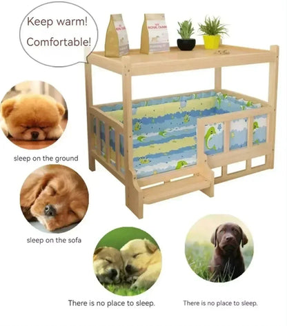 Solid Wood Dog Kennel Pets Bed Smooth Polished Teddy Dog Nest Golden Retriever Detachable Pet Bed Solid Wood Material Cat House