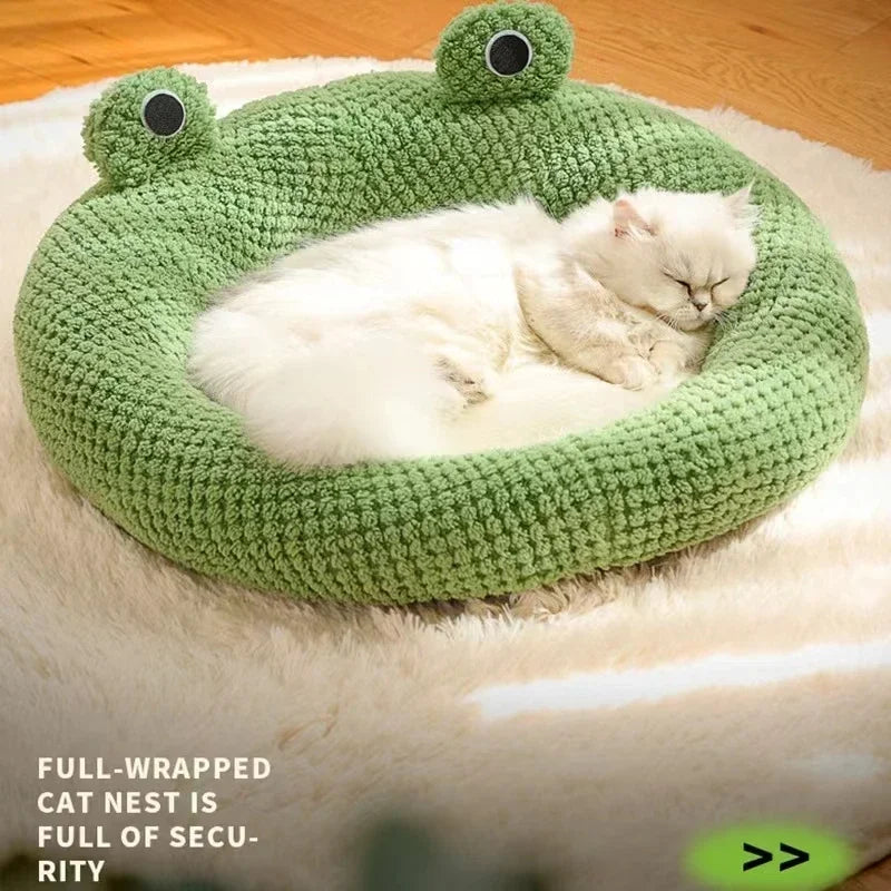 Pet Cat Bed Small Dog Bed Plush Round Cartoon Frog Mat Winter Warm Deep Sleep Comfort Soft Breathable Cat Dog House Pet Supplies