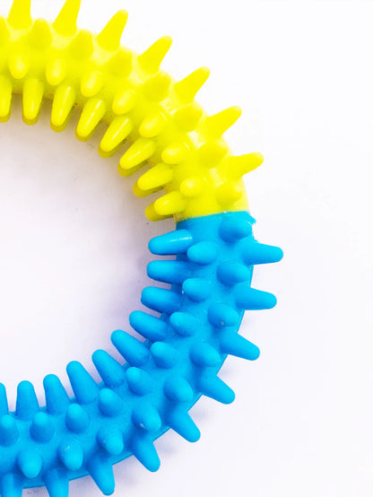 2 Pet Dog Toys: Bite-Resistant Bell Ball & Tri-Color Molar Ring, Soft Rubber for Teeth Grinding & Chewing