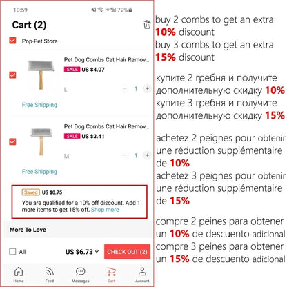 Pet Cat and Dog Grooming Supplies: Hair Remover Brush, Wood Combs, Flea Comb for Shedding